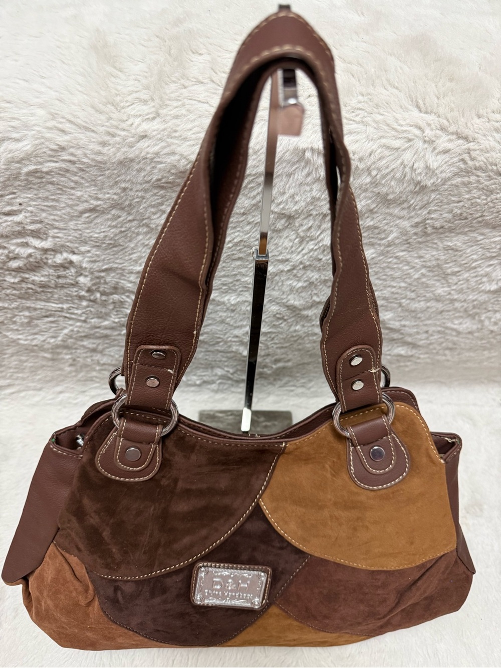 Patchwork Suede Shoulder Bag in Brown - Unbranded
